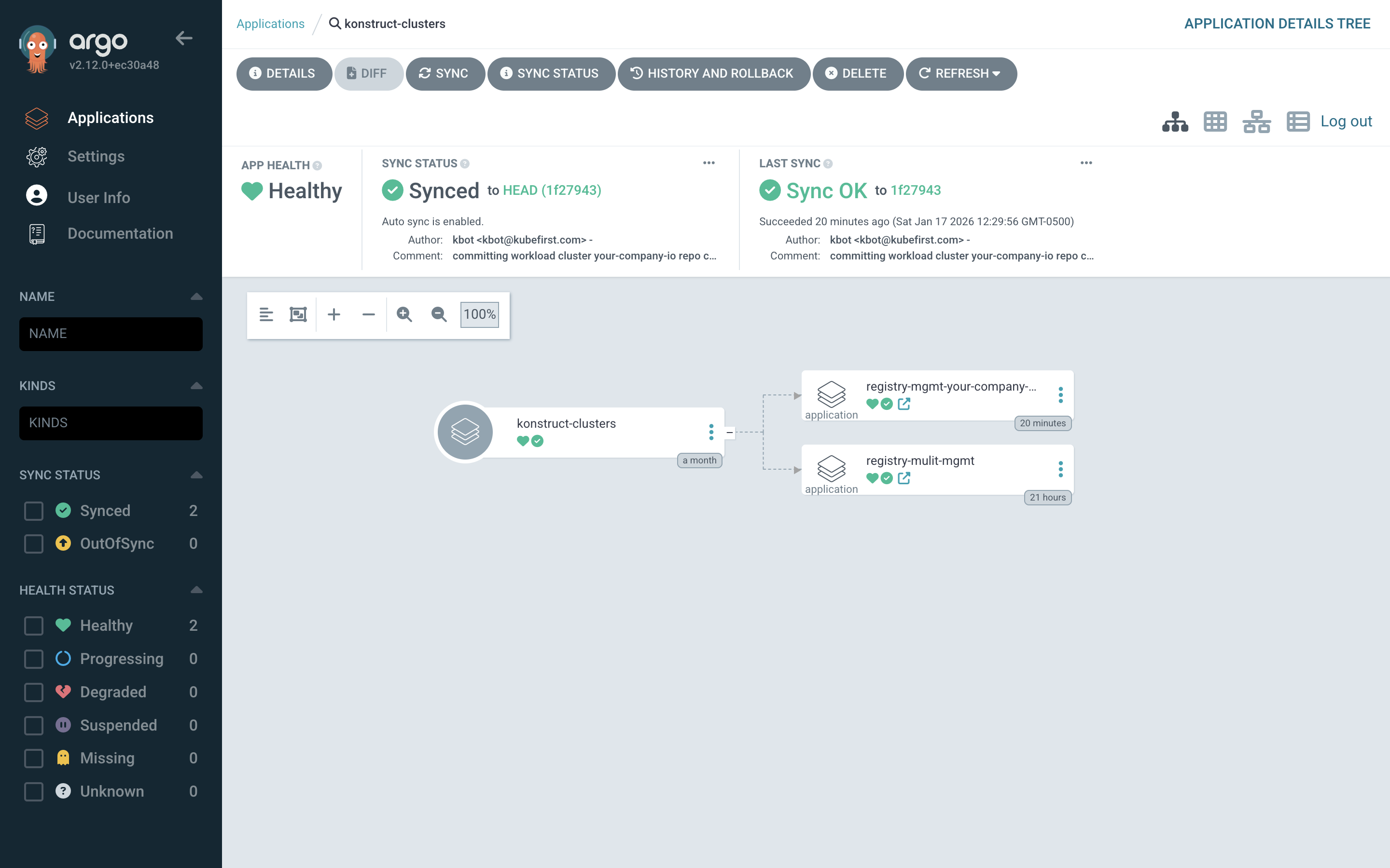 ArgoCD konstruct-clusters application