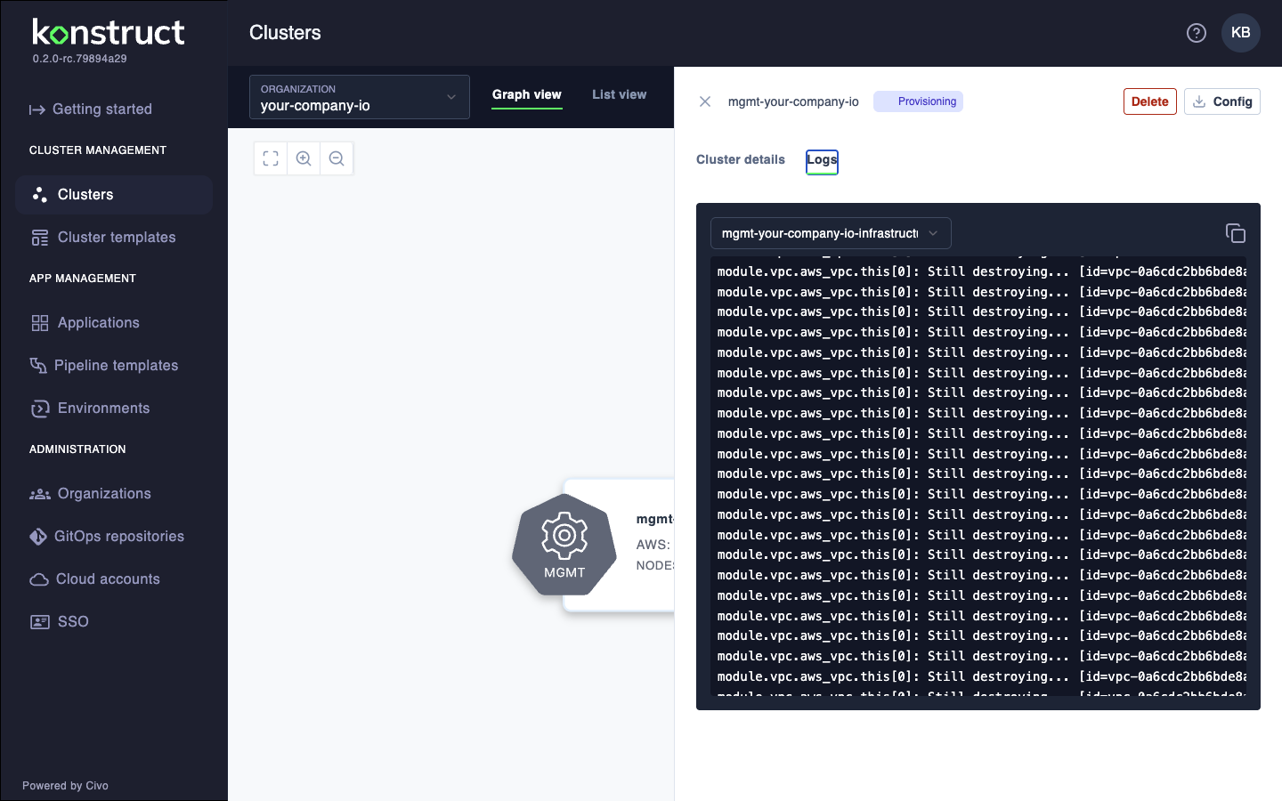 Management cluster provisioning logs